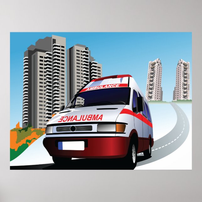 Emergency Ambulance in Cityscape Medical Rescue  Poster (Front)