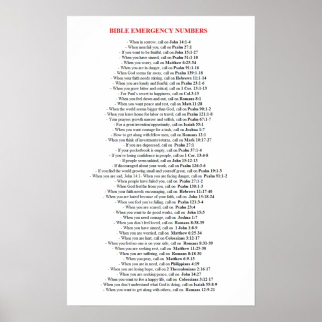 Emergency Bible Numbers POSTER (Front)