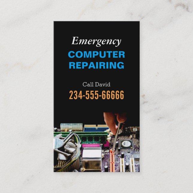 Emergency Computer Repairing Maintenance PC Master Business Card (Front)
