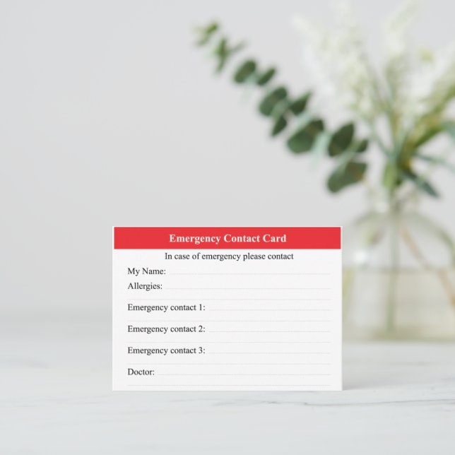 Emergency Contact Business Card (Standing Front)