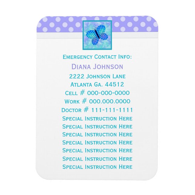 Emergency Contact: Butterfly Premium Magnet (Vertical)
