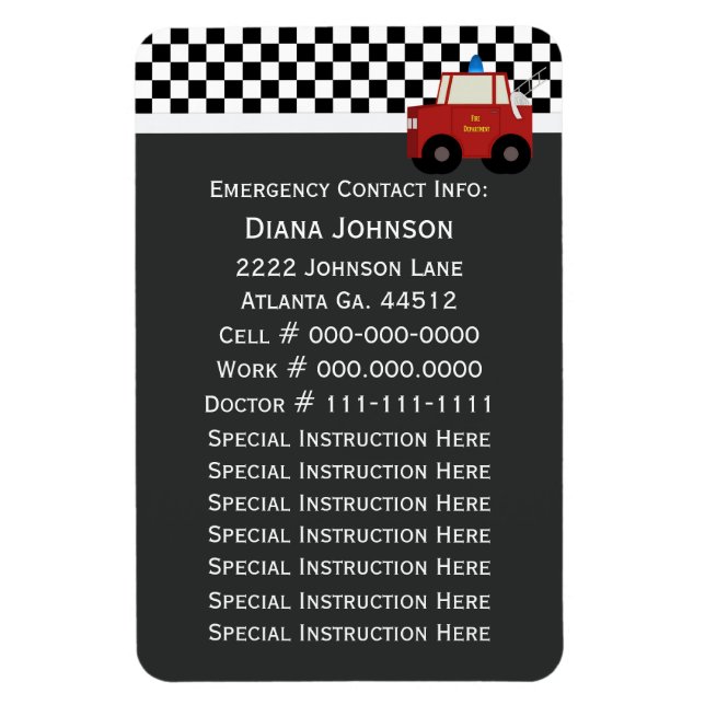Emergency Contact: Firetruck Magnet (Vertical)