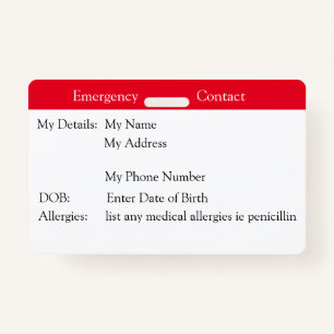 Emergency Contact ID Badge