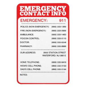 Emergency Contact Information List Magnet