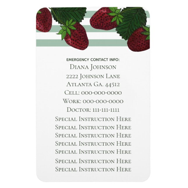 Emergency Contact Magnet: Strawberry Magnet (Vertical)
