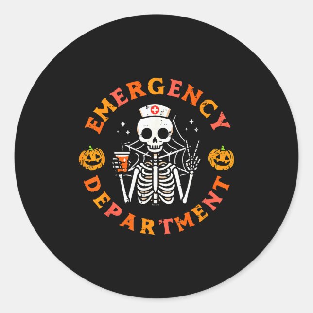 Emergency Department Funny Halloween Er Nurse Wome Classic Round Sticker (Front)