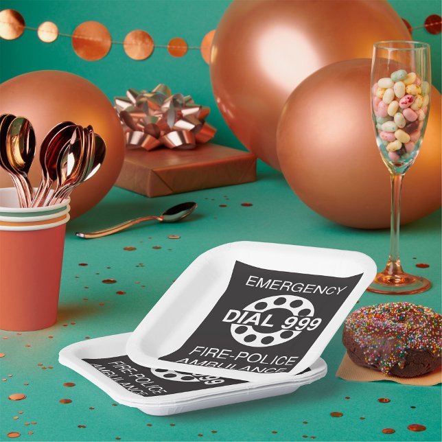 Emergency Dial 999 Sign Fire Police Ambulance  Paper Plate (Creator Uploaded)