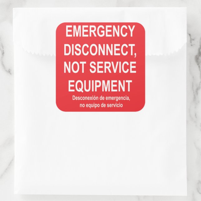 Emergency Disconnect Not Service Equipment Label (Bag)