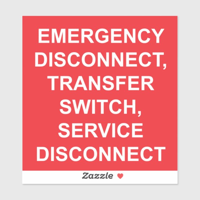 Emergency Disconnect, Transfer Switch Label (Sheet)