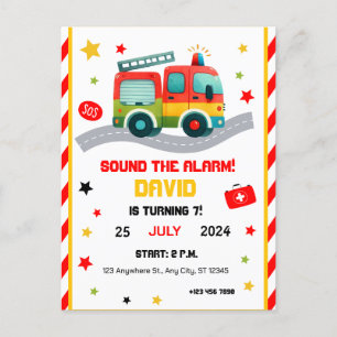 Emergency Fun! Fire Truck Themed Party Invitation Postcard