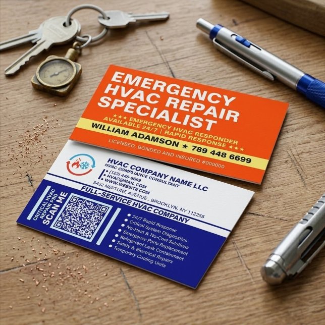 Emergency HVAC Repair Specialist | 24/7 Services Business Card ( rapid ac service for breakdowns & critical failures of heating, ventilation & air conditioning sys)