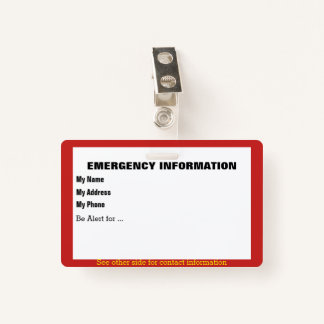 Emergency Information Card ID Badge