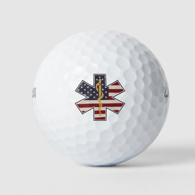 Emergency Medical Worker Tribute Usa Flag -EMS EMT Golf Balls (Front)