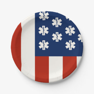 Emergency Medical Worker Tribute USA Flag -EMT EMS Paper Plate
