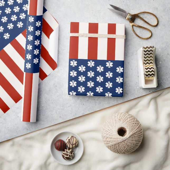 Emergency Medical Worker Tribute USA Flag -EMT EMS Wrapping Paper (Crafts)
