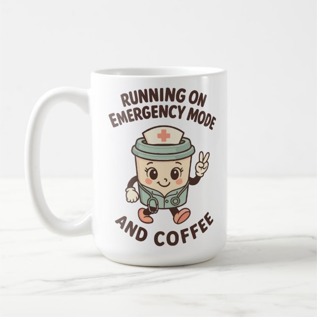 Emergency Mode Active – Fuelled by Coffee Mug (Left)