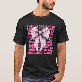 Emergency Nurse ER Nurse Girl Coquette Bow Pink Ri T-Shirt