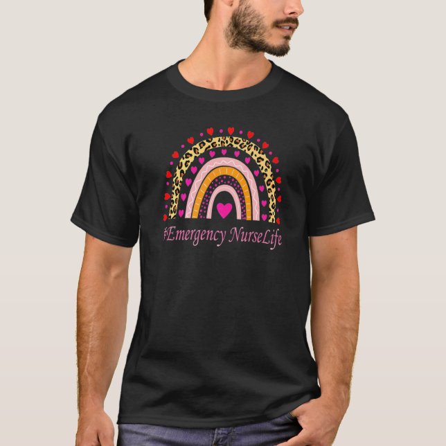 Emergency Nurse Leopard Rainbow Nurse's Week T-Shirt (Front)