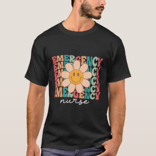 Emergency Nurse Retro Wavy Daisy Flowers Er Nursin T-Shirt