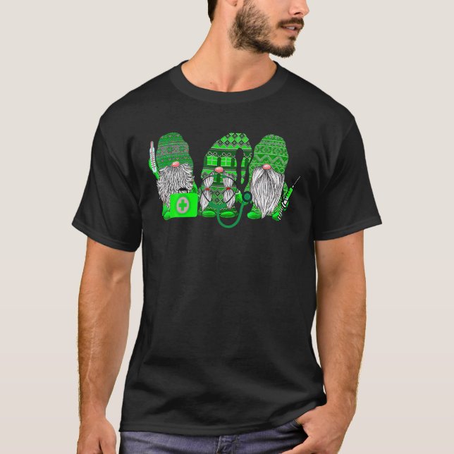 Emergency Nurse Squad Nursing St Patrick Day Gnome T-Shirt (Front)