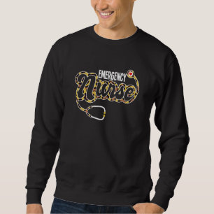 Emergency Nurse Stethoscope Heart Leopard Print RN Sweatshirt