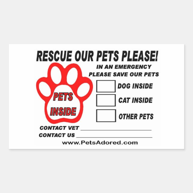 Emergency Pet Rescue Window Stickers (Front)