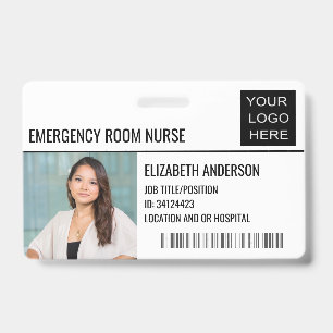 Emergency Room Nurse Photo ID Hospital Logo Badge