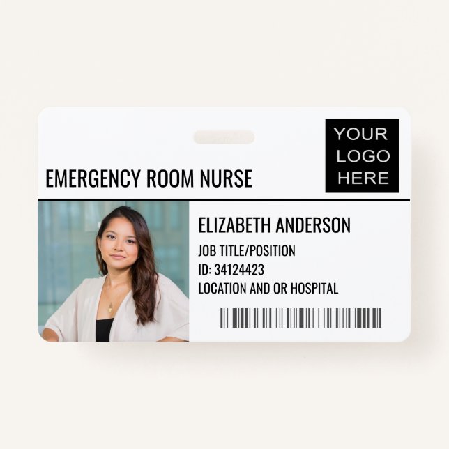 Emergency Room Nurse Photo ID Hospital Logo ID Badge (Front)