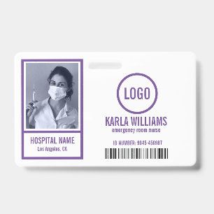 Emergency room nurse photo template purple tones ID badge