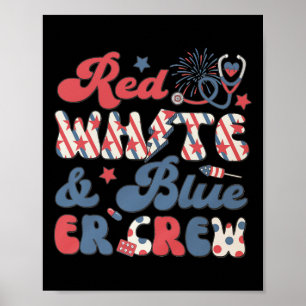 Emergency Room Tech 4th Of July Retro Red White Bl Poster