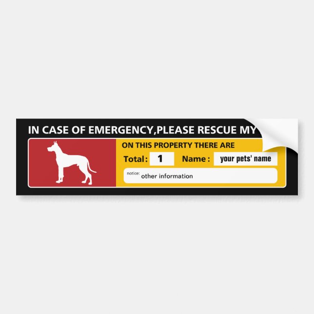 Emergency Sticker (great dane) (Front)