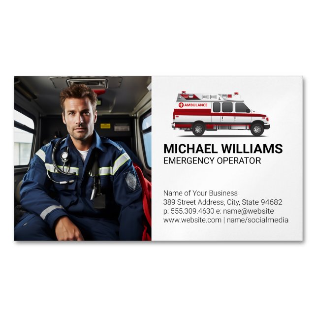Emergency Vehicle | Paramedic Worker Magnetic Business Card (Front)