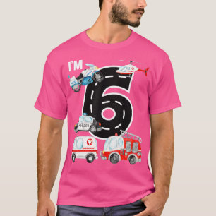 Emergency Vehicles 6th Birthday Fire Truck Police  T-Shirt