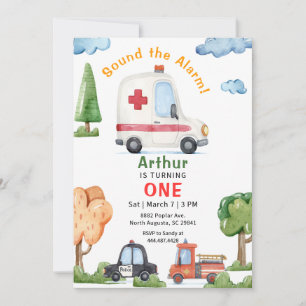 Emergency Vehicles Ambulance Birthday Invitation
