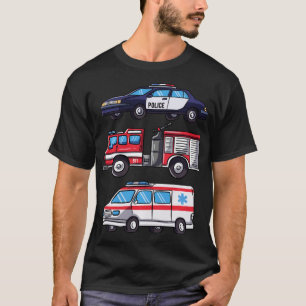 Emergency Vehicles Gift for Boys Police  Fire Truc T-Shirt