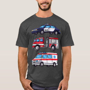 Emergency Vehicles Gift for Boys Police  Fire Truc T-Shirt
