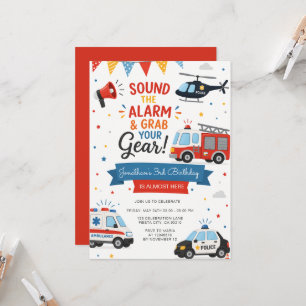 Emergency Vehicles Police Fire Truck Birthday Invitation