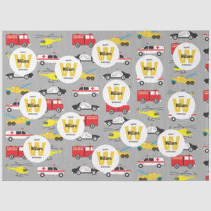 Emergency Vehicles Transportation Birthday Name Tissue Paper