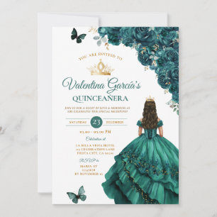 Emerland Green Dress Quinceañera 15 Anos Gold Invitation