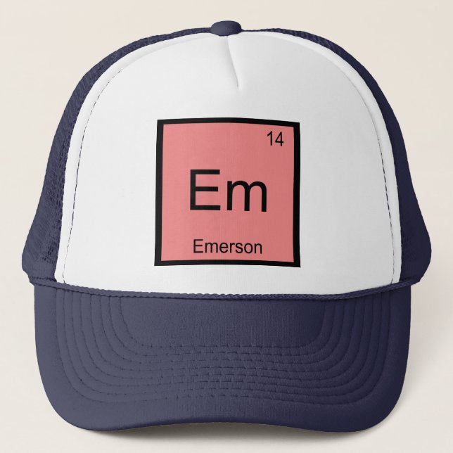 Emerson Name Chemistry Element Periodic Table Trucker Hat (Front)