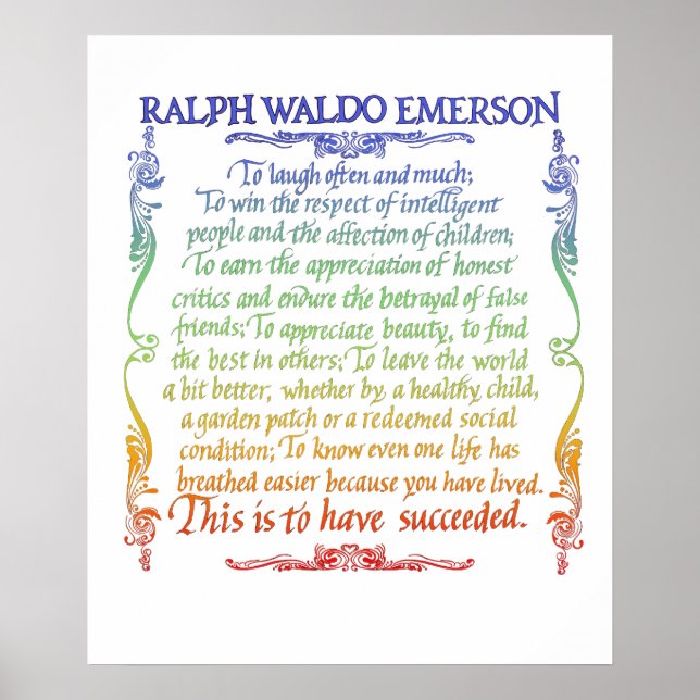 Emerson quote-Success, rainbow Poster (Front)
