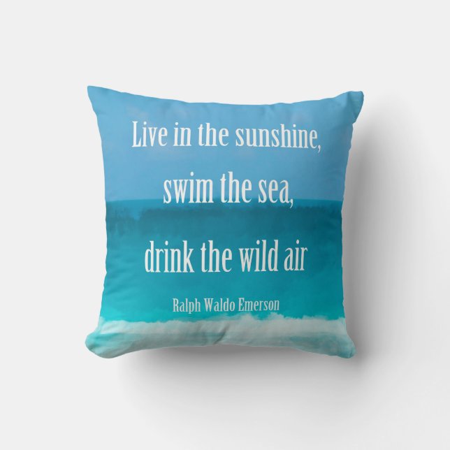 Emerson quote throw pillow with beach art (Front)