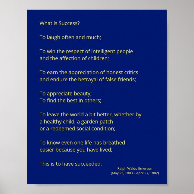 Emerson's Quote (...Success...) Poster (Front)