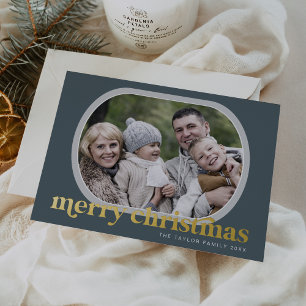 EMERY Blue Gold Foil Photo Simple Merry Christmas
