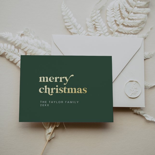 EMERY Green Foil Retro Fun Simple Merry Christmas (EMERY Green Foil Retro Fun Simple Merry Christmas Foil Holiday Card)