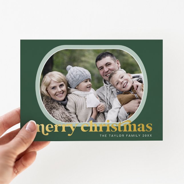 EMERY Green Gold Foil Photo Simple Merry Christmas (EMERY Green Gold Foil Photo Simple Merry Christmas Foil Holiday Card)