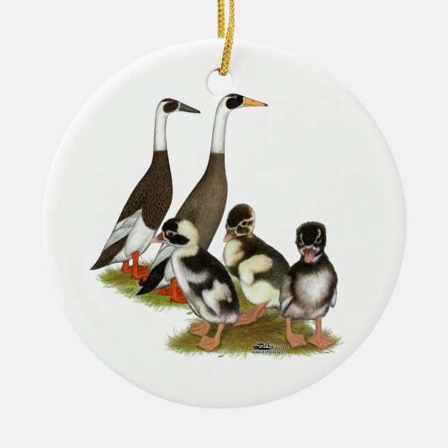 Emery Penciled Runner Duck Family Ceramic Tree Decoration (Front)