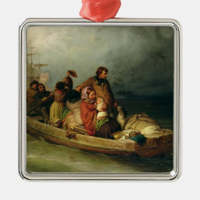 Emigrant passengers on board, 1851 metal tree decoration (Front)