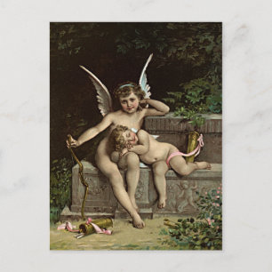 Émile Munier Two Cupid Figures Sitting on a Bench. Postcard