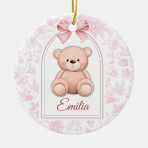 Emilia   Custom Pink Teddy Bear Nursery Design  Ceramic Tree Decoration